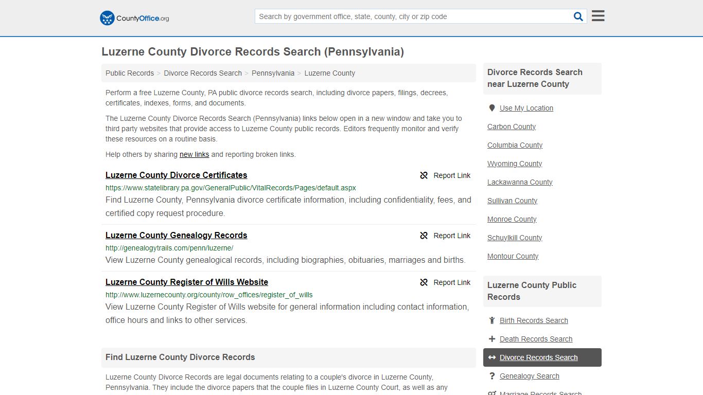 Luzerne County Divorce Records Search (Pennsylvania) - County Office